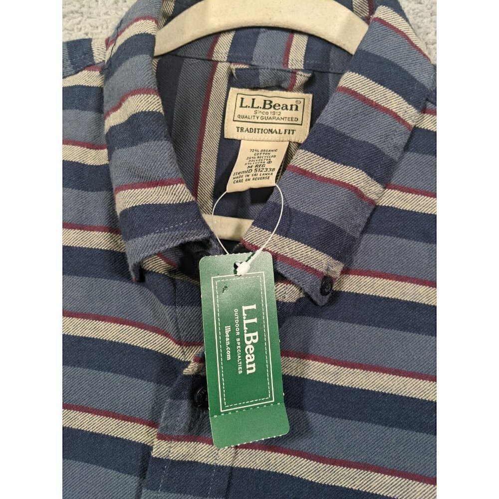 LL Bean Comfort Stretch Flannel Button Shirt Mens Medium Stripe Traditional Fit - Picture 4 of 11